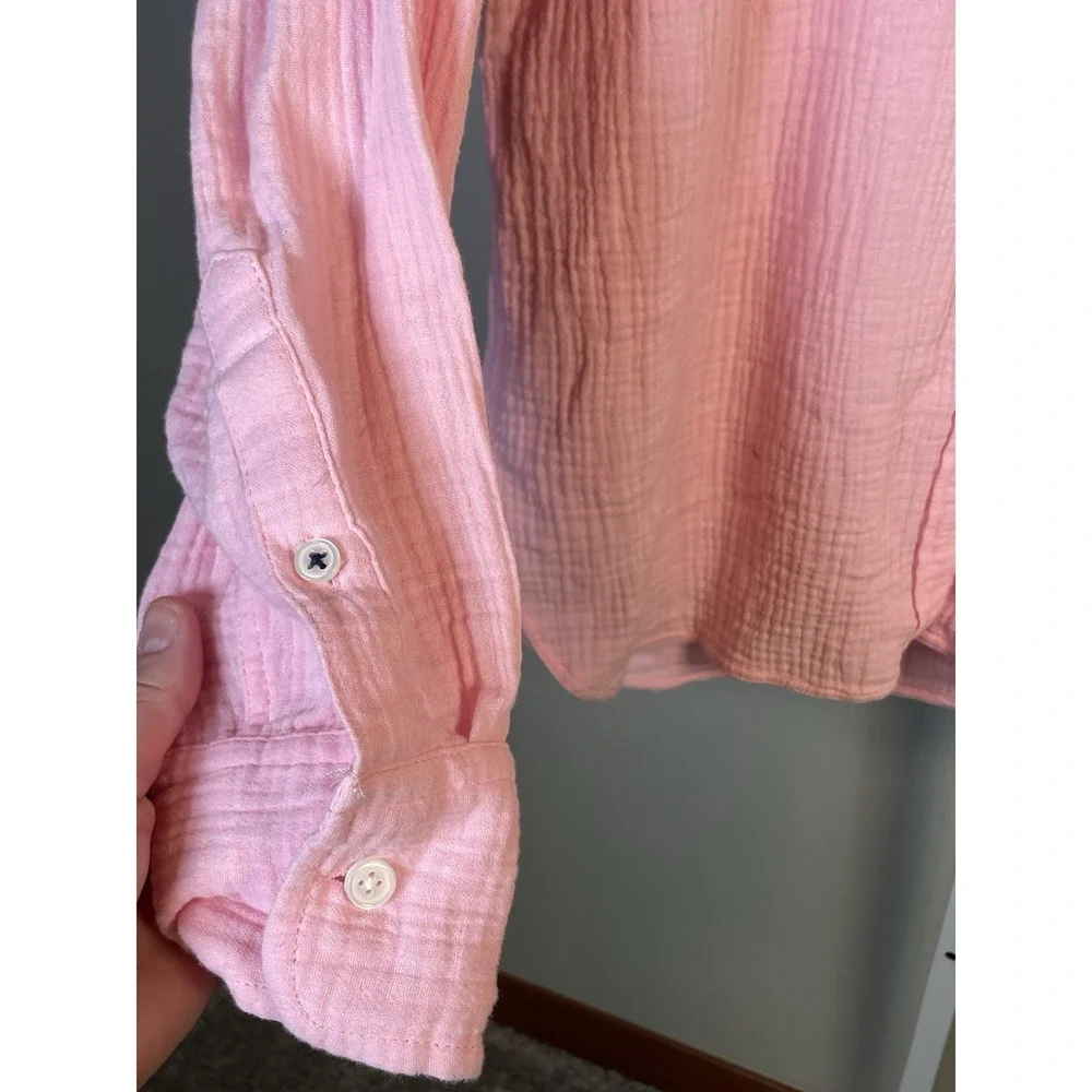 J.Crew Women's Button Up Shirt Small Loungwear Soft‎ Cotton Pink Long Sleeve